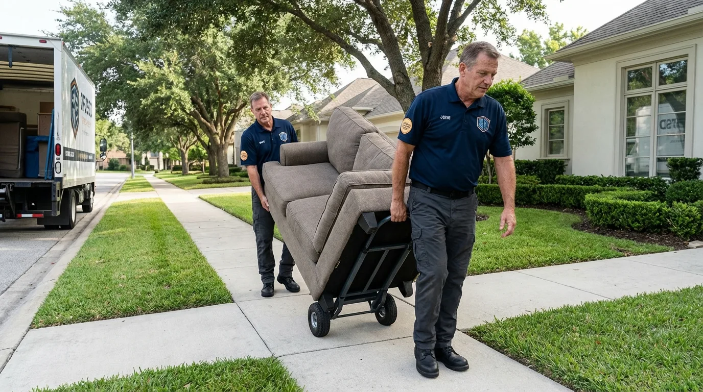 Local residential moving crew loading furniture in Sheboygan Falls, WI