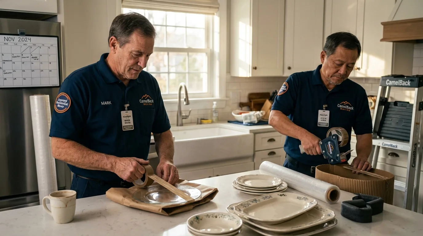Professional crew packing kitchen dishware in Sheboygan Falls, WI